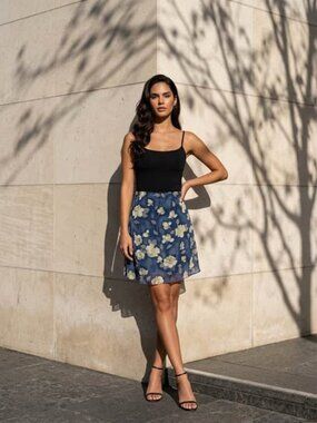 Blue/Ivory Floral Skirt